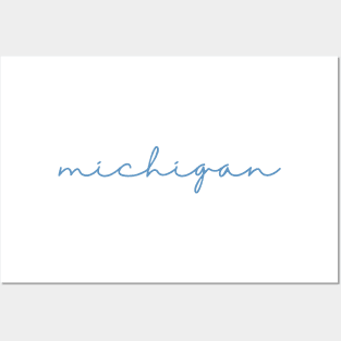 michigan blue cursive script Posters and Art